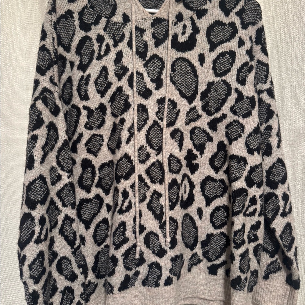 Leopard Print Knit Hoodie